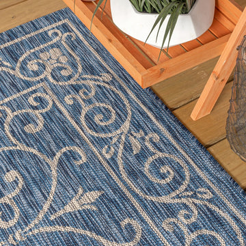 Charleston Vintage Filigree Textured Weave Indoor/outdoor Round Rug